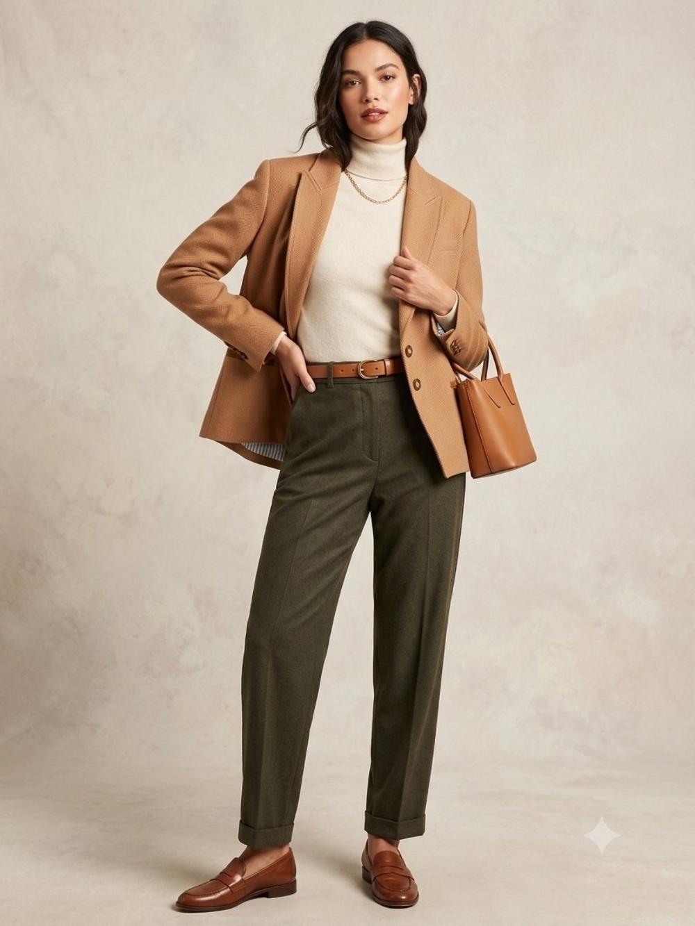 Veronica Beard Tan Camel Single-Breasted Blazer with Corduroy Trim & Striped Lin